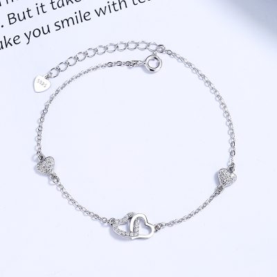 Lắc Tay Bạc Nữ đính đá CZ Hình Trái Tim Lồng Nhau Serenity LILI 172434 5