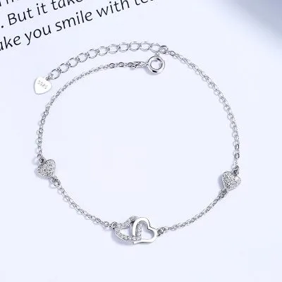 Lắc Tay Bạc Nữ đính đá CZ Hình Trái Tim Lồng Nhau Serenity LILI 172434 5