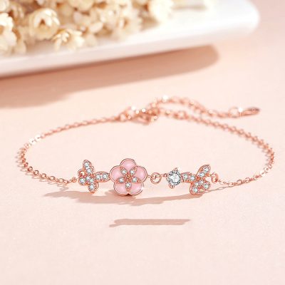 Lắc Tay Bạc Nữ đính đá CZ Hoa đào Hannah LILI 172241 1