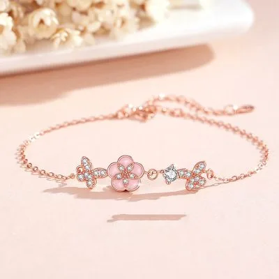 Lắc Tay Bạc Nữ đính đá CZ Hoa đào Hannah LILI 172241 1