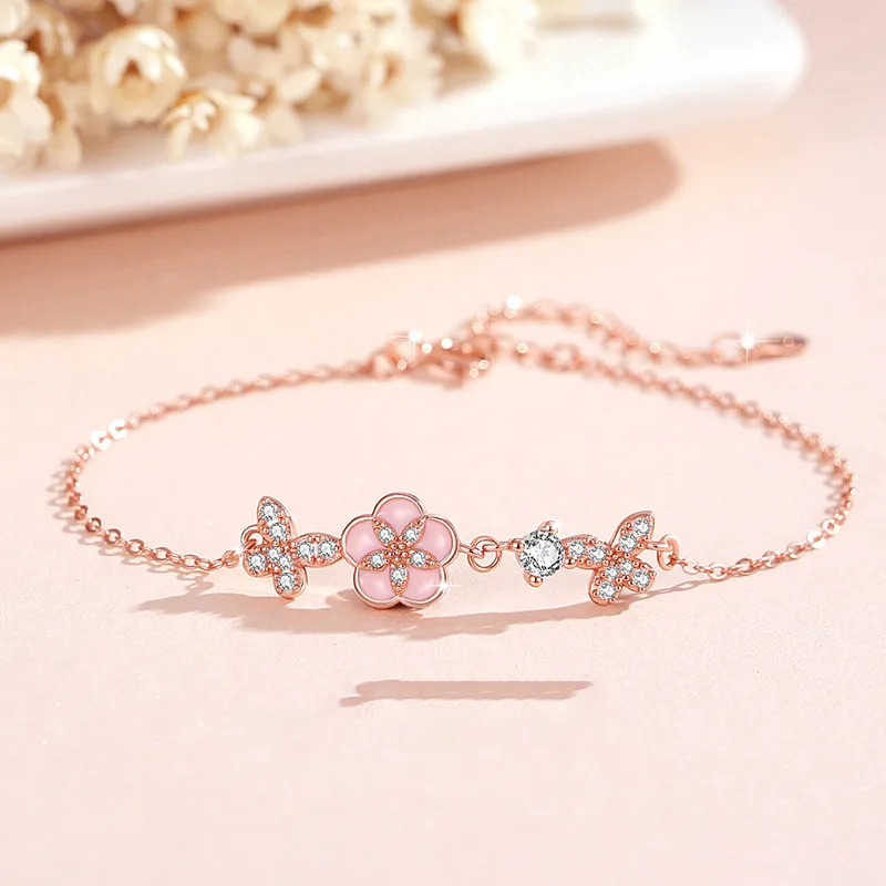 Lắc Tay Bạc Nữ đính đá CZ Hoa đào Hannah LILI 172241 1