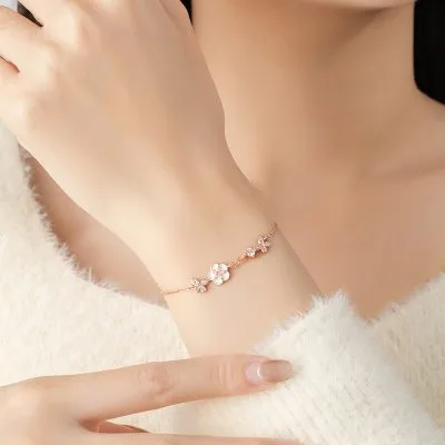 Lắc Tay Bạc Nữ đính đá CZ Hoa đào Hannah LILI 172241 2