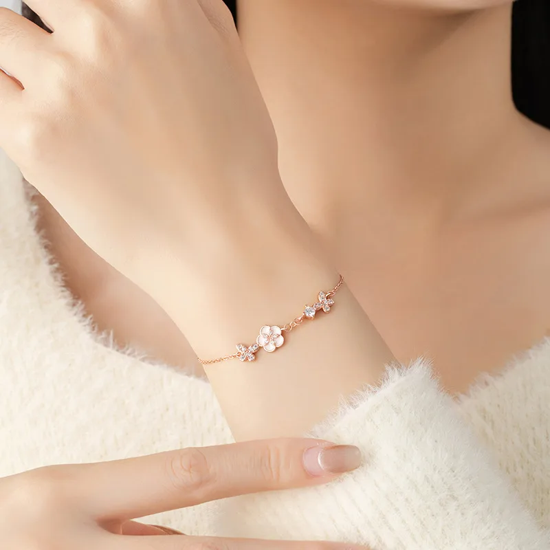 Lắc Tay Bạc Nữ đính đá CZ Hoa đào Hannah LILI 172241 2