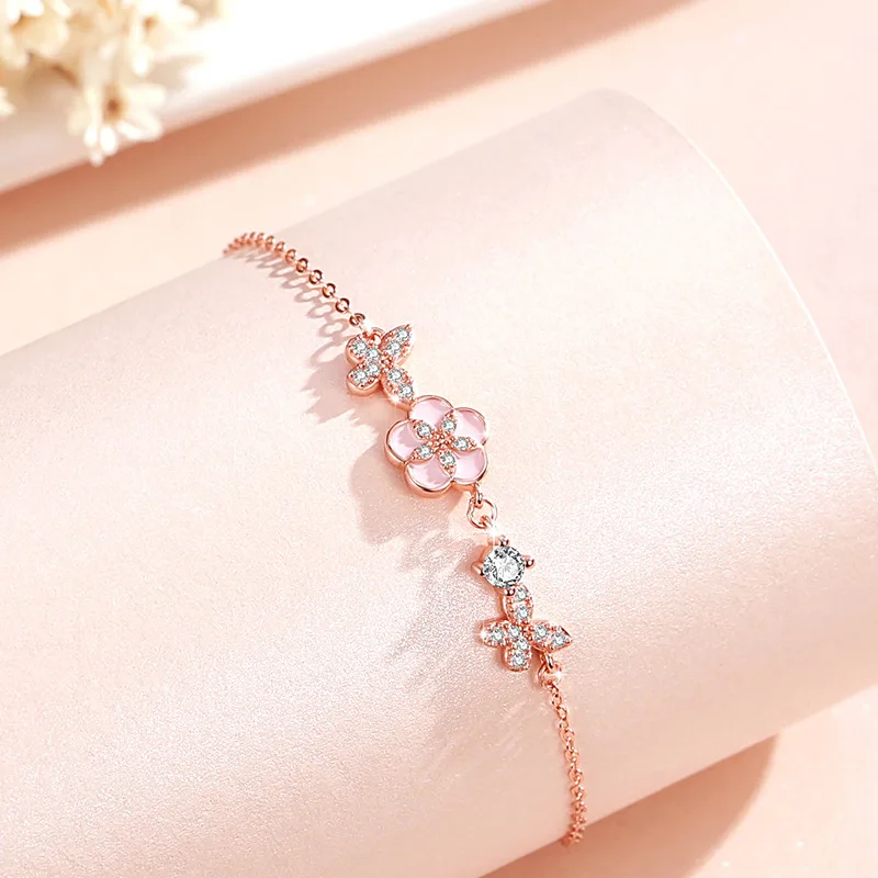Lắc Tay Bạc Nữ đính đá CZ Hoa đào Hannah LILI 172241 3