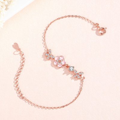 Lắc Tay Bạc Nữ đính đá CZ Hoa đào Hannah LILI 172241 4
