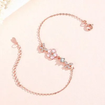 Lắc Tay Bạc Nữ đính đá CZ Hoa đào Hannah LILI 172241 4