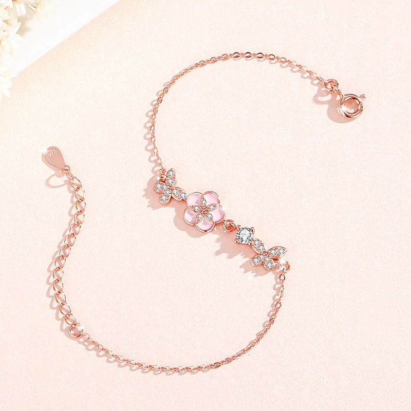 Lắc Tay Bạc Nữ đính đá CZ Hoa đào Hannah LILI 172241 4