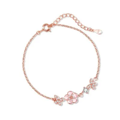 Lắc Tay Bạc Nữ đính đá CZ Hoa đào Hannah LILI 172241 5