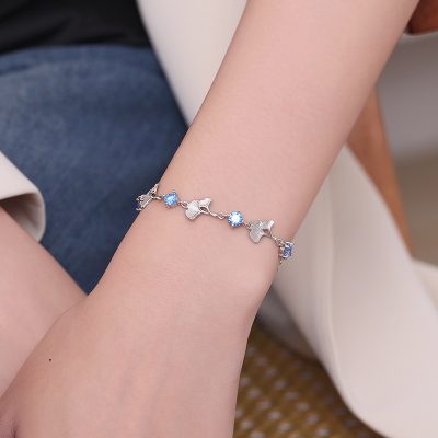 Lắc Tay Bạc Nữ đính đá CZ Lá Bạch Quả Harmony LILI 172506 2