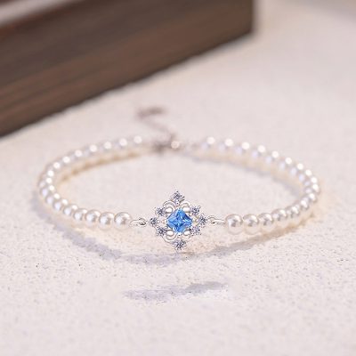 Lắc Tay Bạc Nữ đính đá CZ, Ngọc Trai Hình Cỏ 4 Lá Daisy LILI 172252 1