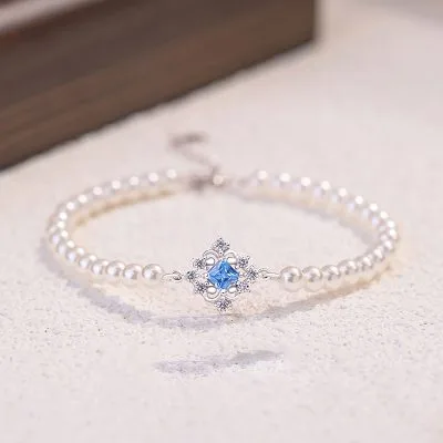 Lắc Tay Bạc Nữ đính đá CZ, Ngọc Trai Hình Cỏ 4 Lá Daisy LILI 172252 1