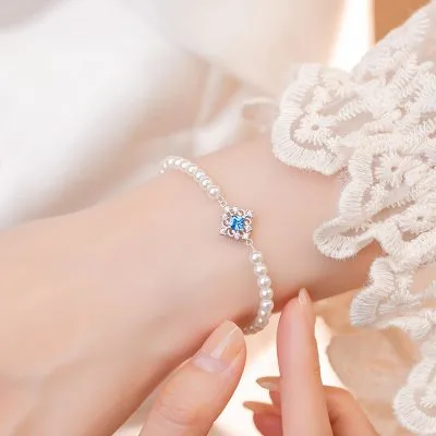 Lắc Tay Bạc Nữ đính đá CZ, Ngọc Trai Hình Cỏ 4 Lá Daisy LILI 172252 2