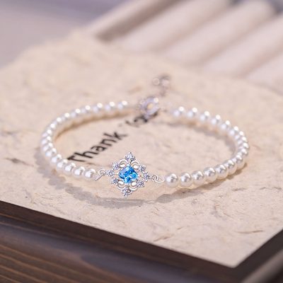 Lắc Tay Bạc Nữ đính đá CZ, Ngọc Trai Hình Cỏ 4 Lá Daisy LILI 172252 3