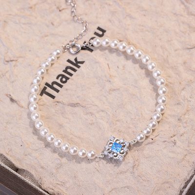 Lắc Tay Bạc Nữ đính đá CZ, Ngọc Trai Hình Cỏ 4 Lá Daisy LILI 172252 4