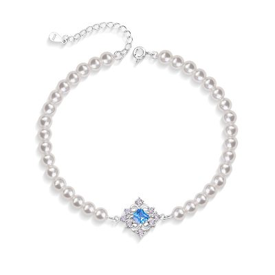 Lắc Tay Bạc Nữ đính đá CZ, Ngọc Trai Hình Cỏ 4 Lá Daisy LILI 172252 5