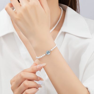 Lắc Tay Bạc Nữ đính đá CZ, Ngọc Trai Trái Tim Của Biển Jolie LILI 173989 2
