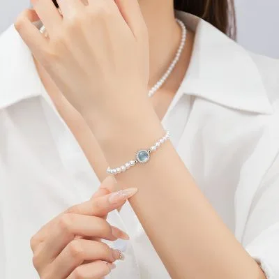 Lắc Tay Bạc Nữ đính đá CZ, Ngọc Trai Trái Tim Của Biển Jolie LILI 173989 2
