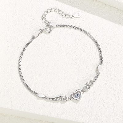 Lắc Tay Bạc Nữ đính đá CZ Trái Tim Thiên Thần Luna LILI 172288 2