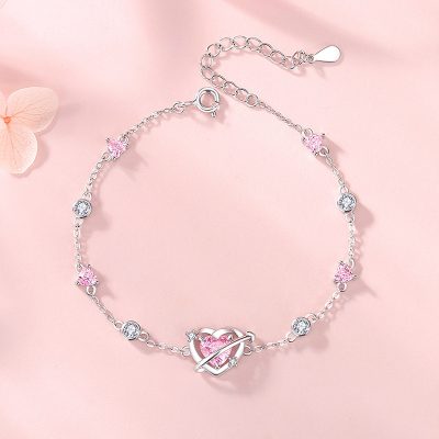 Lắc Tay Bạc Nữ đính đá CZ Trái Tim Tình Yêu Cataleya LILI 173809 2