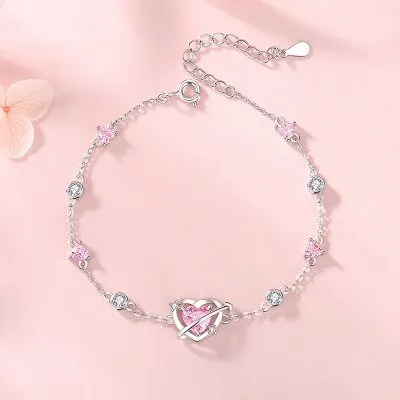 Lắc Tay Bạc Nữ đính đá CZ Trái Tim Tình Yêu Cataleya LILI 173809 2