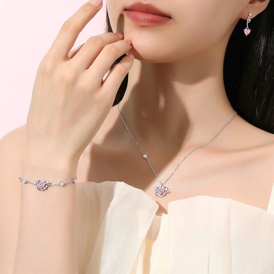 Lắc Tay Bạc Nữ đính đá CZ Trái Tim Tình Yêu Cataleya LILI 173809 3