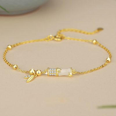 Lắc Tay Bạc Nữ đính Ngọc Bích Hetian Hình Cây Trúc Julia LILI 173602 1