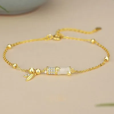 Lắc Tay Bạc Nữ đính Ngọc Bích Hetian Hình Cây Trúc Julia LILI 173602 1