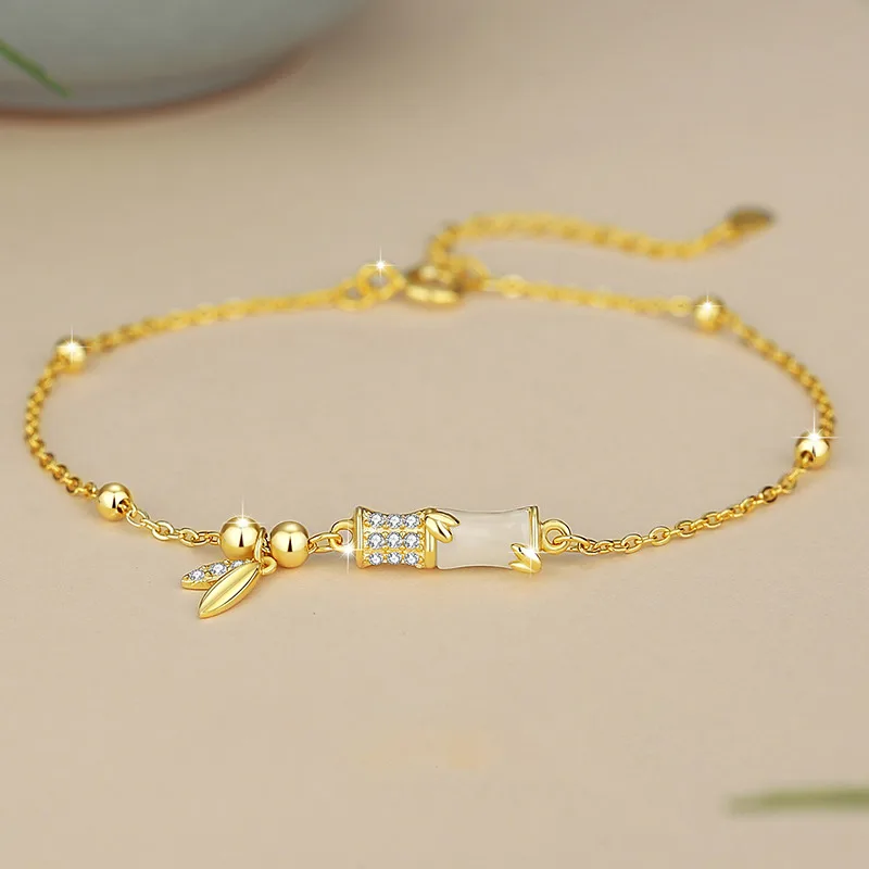 Lắc Tay Bạc Nữ đính Ngọc Bích Hetian Hình Cây Trúc Julia LILI 173602 1