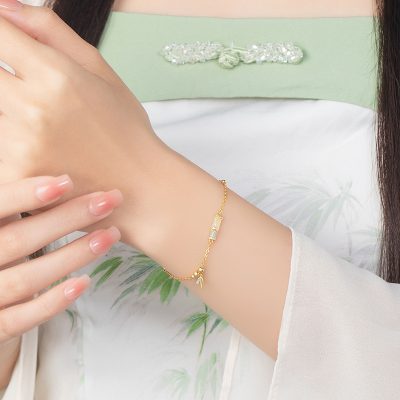 Lắc Tay Bạc Nữ đính Ngọc Bích Hetian Hình Cây Trúc Julia LILI 173602 2
