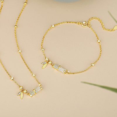 Lắc Tay Bạc Nữ đính Ngọc Bích Hetian Hình Cây Trúc Julia LILI 173602 3