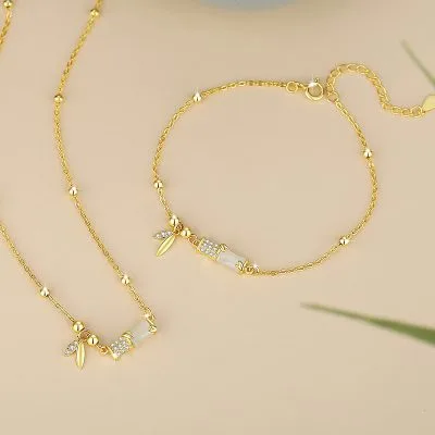 Lắc Tay Bạc Nữ đính Ngọc Bích Hetian Hình Cây Trúc Julia LILI 173602 3