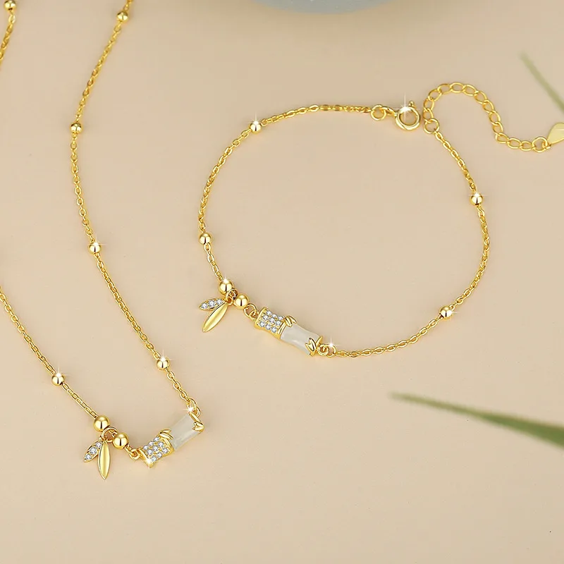Lắc Tay Bạc Nữ đính Ngọc Bích Hetian Hình Cây Trúc Julia LILI 173602 3