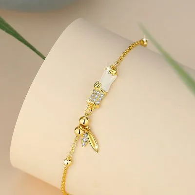 Lắc Tay Bạc Nữ đính Ngọc Bích Hetian Hình Cây Trúc Julia LILI 173602 4