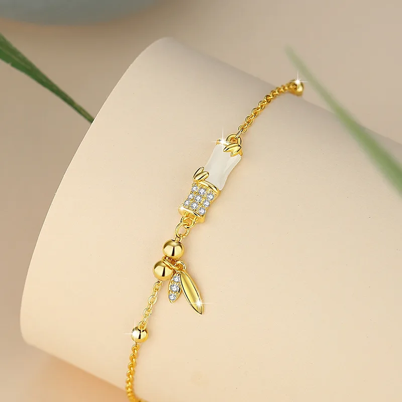 Lắc Tay Bạc Nữ đính Ngọc Bích Hetian Hình Cây Trúc Julia LILI 173602 4