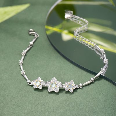 Lắc Tay Bạc Nữ đính Ngọc Bích Hình Hoa đào Millie LILI 172278 3