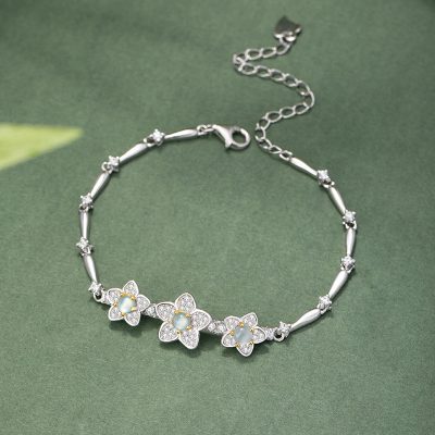 Lắc Tay Bạc Nữ đính Ngọc Bích Hình Hoa đào Millie LILI 172278 4