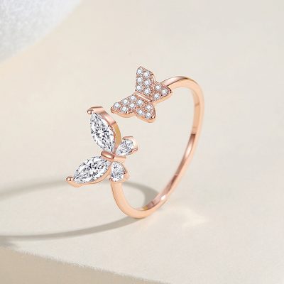 Nhẫn Bạc Nữ đính đá CZ đôi Bướm Xinh Malaya LILI 172726 5