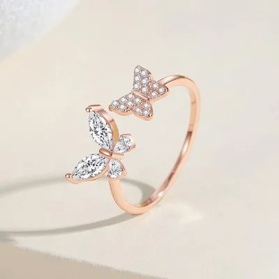 Nhẫn Bạc Nữ đính đá CZ đôi Bướm Xinh Malaya LILI 172726 5