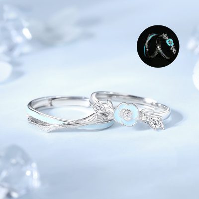Nhẫn đôi Bạc Dạ Quang đính đá CZ Cành Hoa Hồng Gai Delilah LILI 172553 1