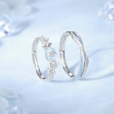 Nhẫn đôi Bạc Dạ Quang đính đá CZ Cành Hoa Hồng Gai Delilah LILI 172553 2