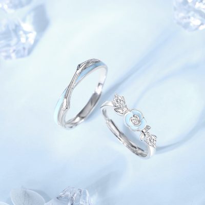 Nhẫn đôi Bạc Dạ Quang đính đá CZ Cành Hoa Hồng Gai Delilah LILI 172553 4