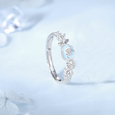 Nhẫn đôi Bạc Dạ Quang đính đá CZ Cành Hoa Hồng Gai Delilah LILI 172553 6