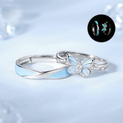 Nhẫn đôi Bạc Dạ Quang đính đá CZ Hồ điệp Genesis LILI 172543 1