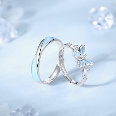 Nhẫn đôi Bạc Dạ Quang đính đá CZ Hồ điệp Genesis LILI 172543 2