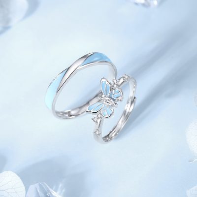 Nhẫn đôi Bạc Dạ Quang đính đá CZ Hồ điệp Genesis LILI 172543 4