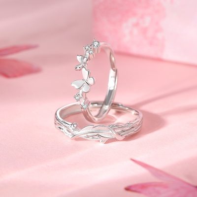 Nhẫn đôi Bạc đính đá CZ đàn Bướm Rừng Leilani LILI 172583 2