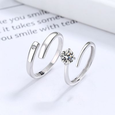 Nhẫn đôi Bạc đính đá CZ Dạng Hở Elisabeth LILI 174006 1