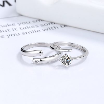 Nhẫn đôi Bạc đính đá CZ Dạng Hở Elisabeth LILI 174006 2