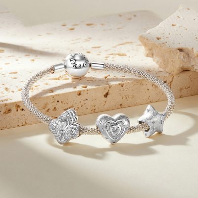 Hạt Charm Bạc Nữ đính đá CZ Trái Tim Tình Yêu Lilliana LILI 173909 2