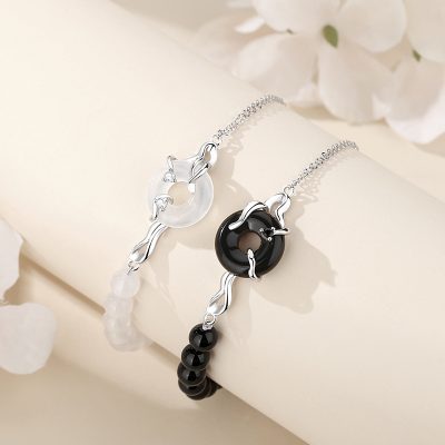 Lắc Tay Bạc Cặp đôi đính đá Obisidian Tình Yêu Miranda LILI 176455 4